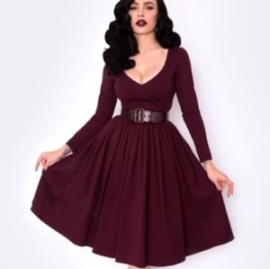 La Femme en Noir Black Marilyn Swing Dress in Oxblood